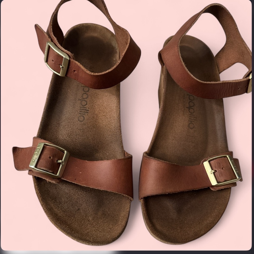 ✌🏾Papillio by Birkenstock Leather Wedge Sandals Size 41 Brown Cork Platform - Picture 2 of 7